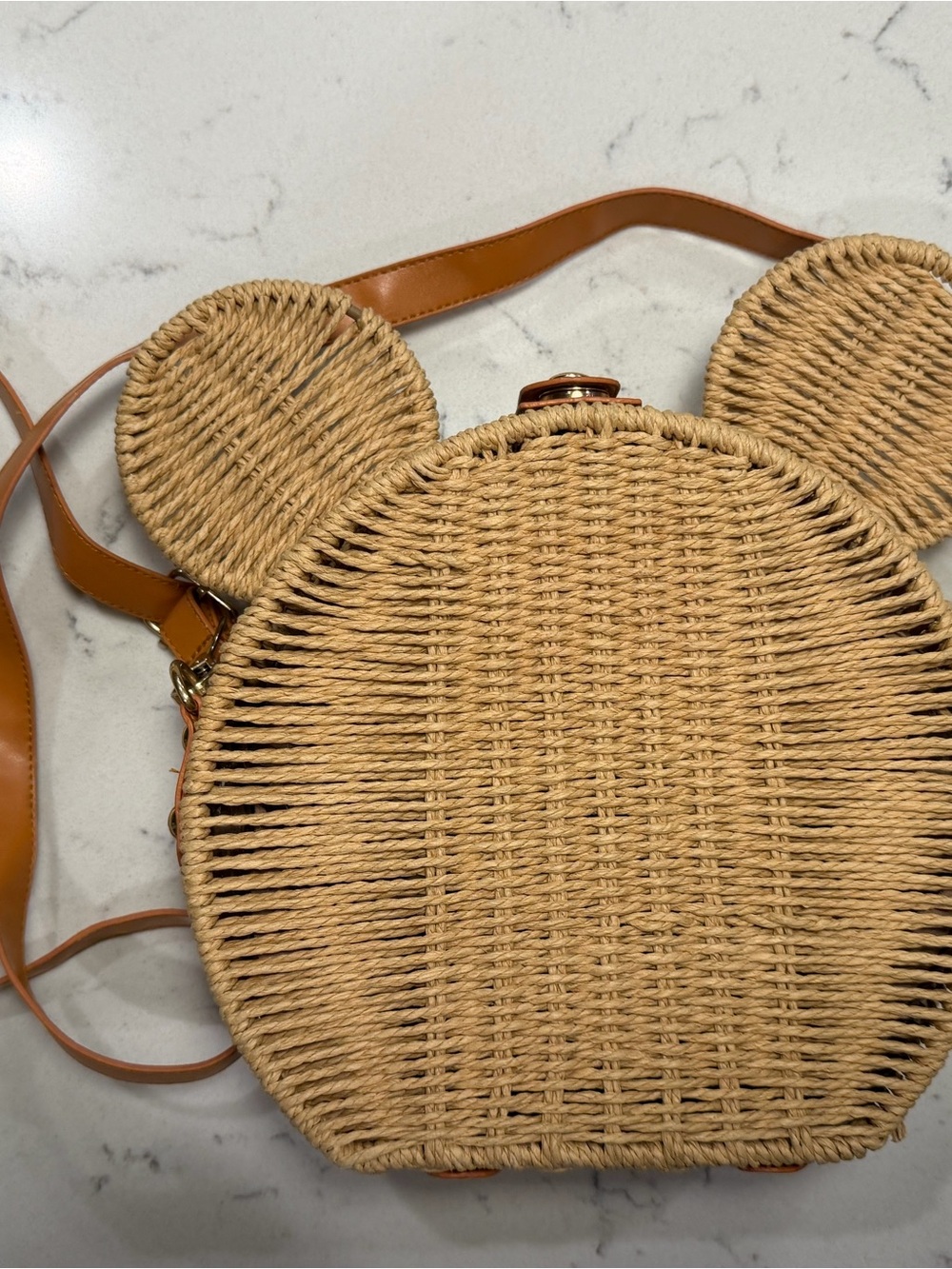 Woven Straw Round Bag with Mouse Ear Detail